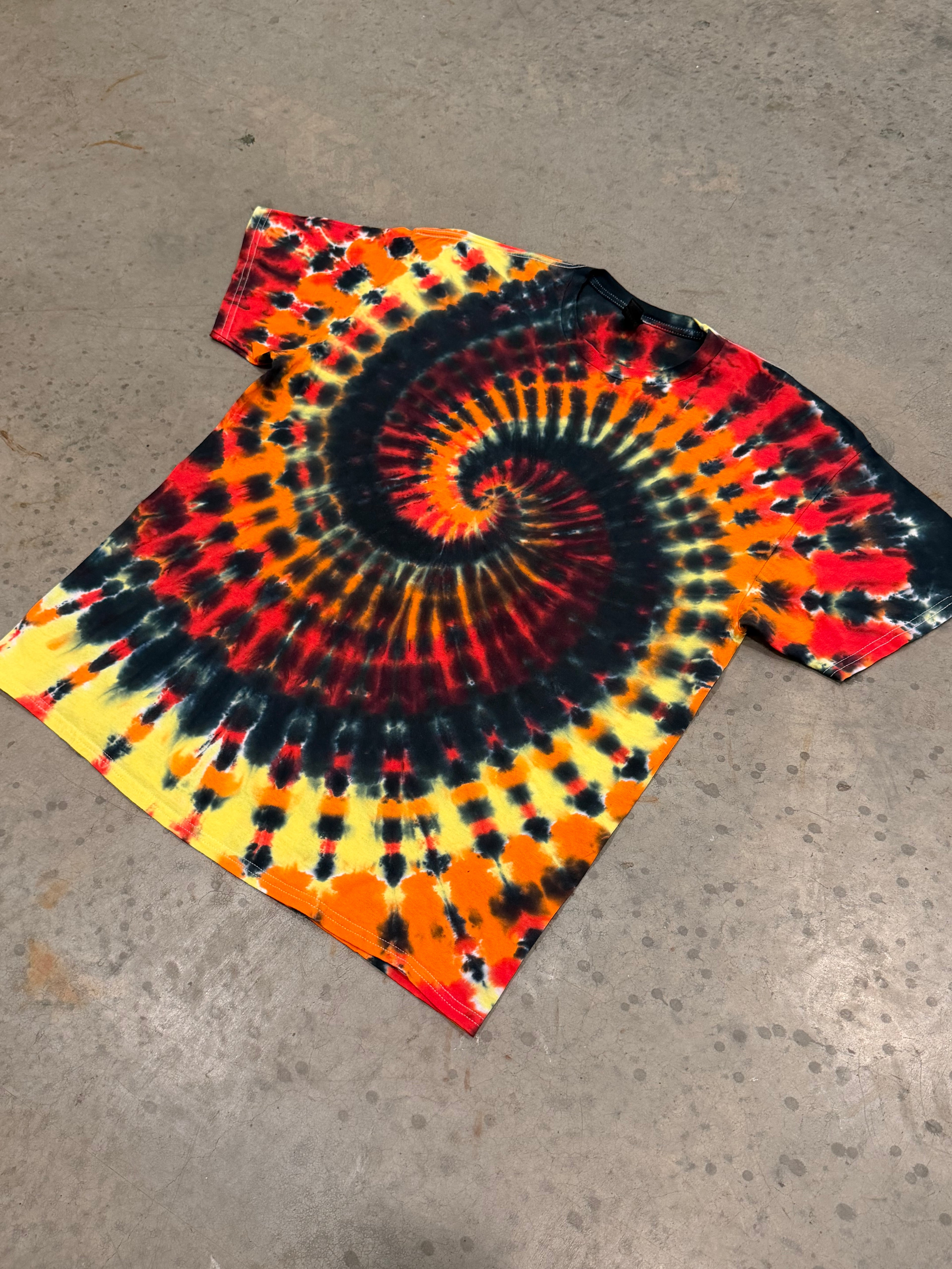 Tie Dye Spiral - Red Orange Yellow & Black