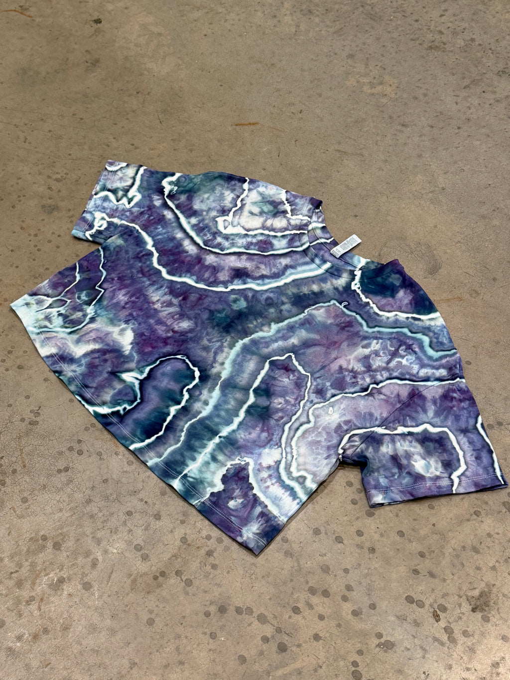 Ice Dye Crop Top Tee - Blue grey green
